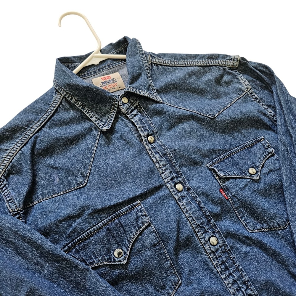 Vintage 1980s Levi's Denim Pearl Snap Western Button Shirt Mens Size Large